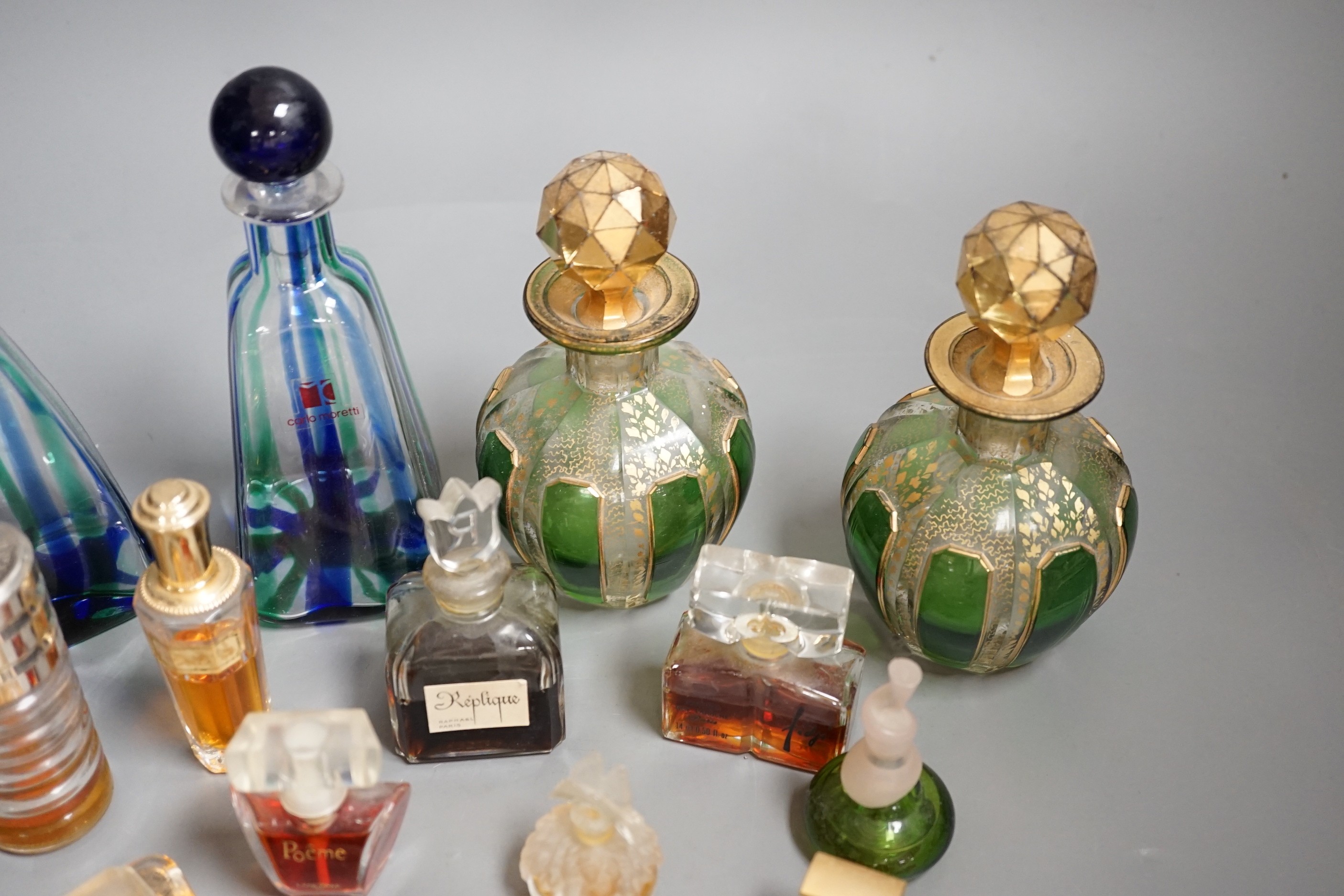 A pair of early 20th century French glass scent bottles, one other pair and miniature scent bottles (a quantity)